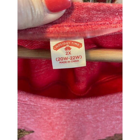 Holiday Time Red Crew Neck Long Sleeve Gold Sequin Trees Pullover Shirt Sz 20W - Picture 5 of 10